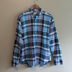 J.Crew Size Medium Blue Plaid Shirt Mens Lightweight Button Dow Green Crew LS